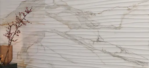 [PEPRAGODE33100SP] Faïence Craquelin Aspect Marbre Veinage Gris et Doré, Décor Vagues, 33x100cm Rectifié, Finition Shaped